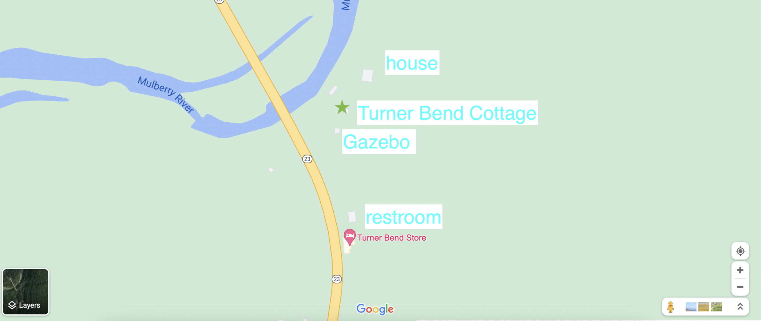 Turner Bend Cottage Map
