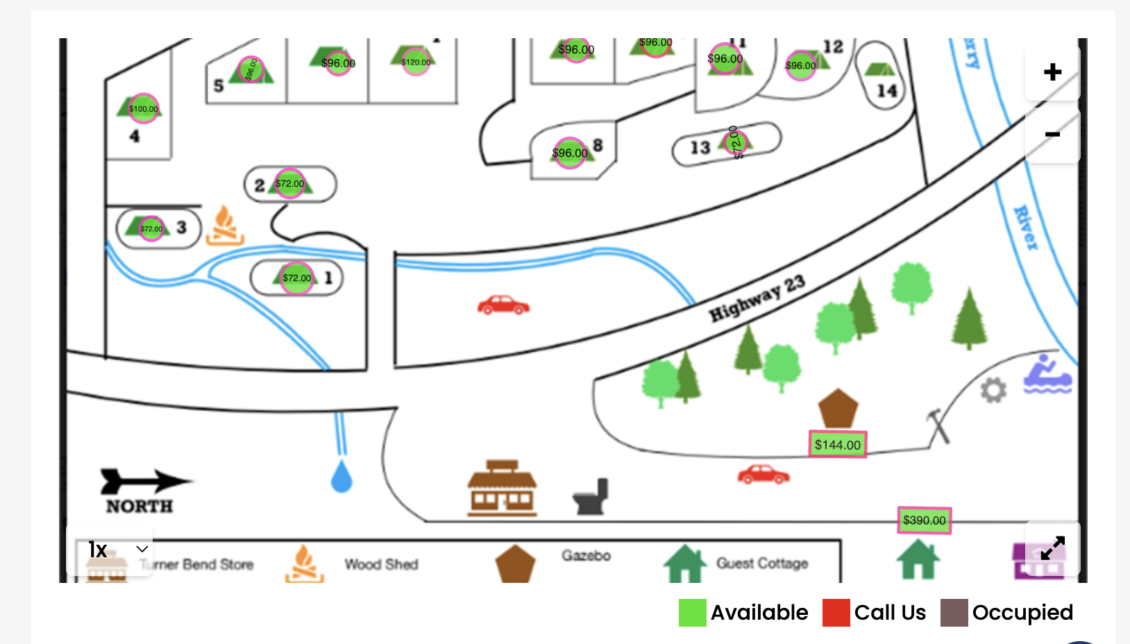 turner bend campground map
